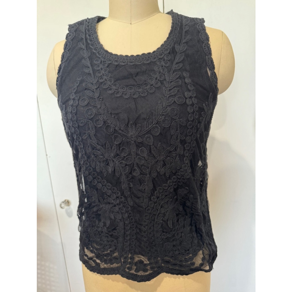 Women's Unbranded M lined mesh embroidered lace stretch Tank Top, Black